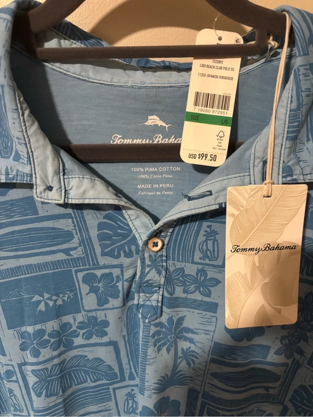 Tommy Bahama Light Blue Hawaiian Motif Polo - Picture 2 of 2